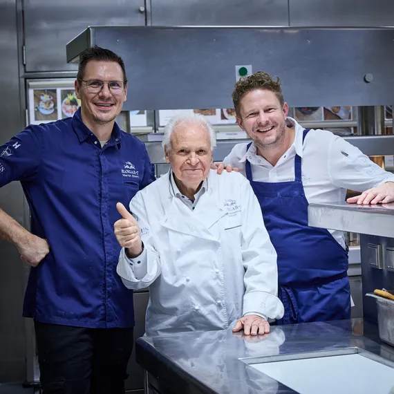Ikarus Team in der Küche: von links nach rechts - Martin Ebert, Eckart Witzigmann, Martin Klein