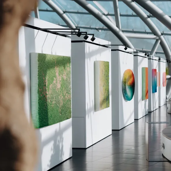 Art exhibition at Red Bull Hangar-7, architecture, painting