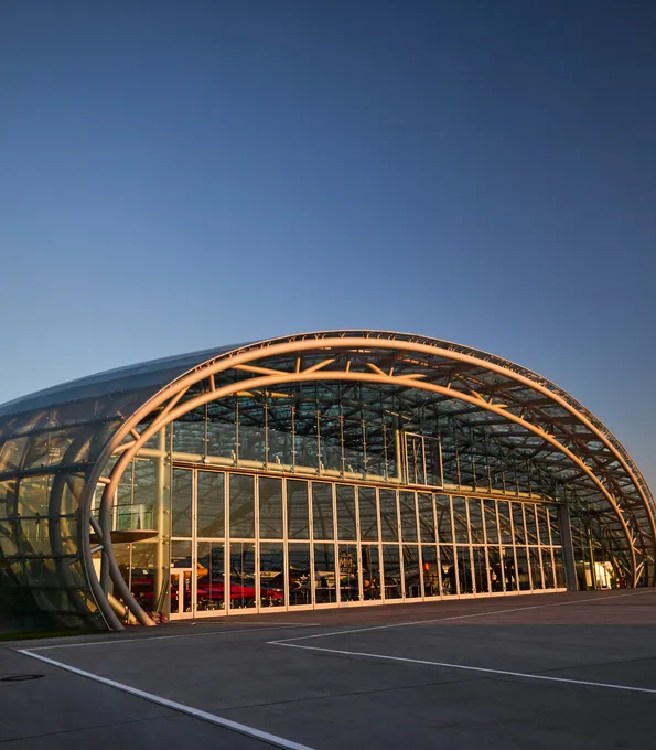 Outside view of Hangar-7 during sunset 