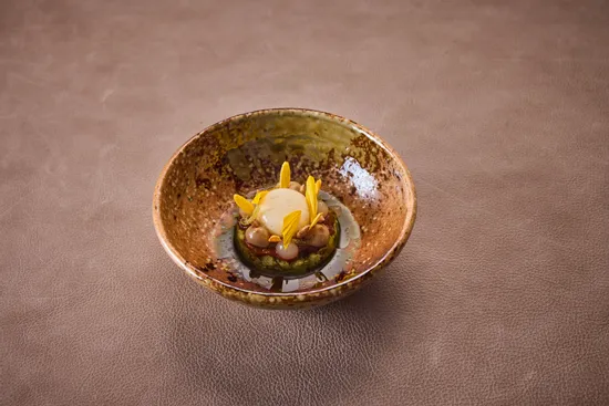 Plate with dish, Sunflower, Mole, Buckwheat, Goose berry