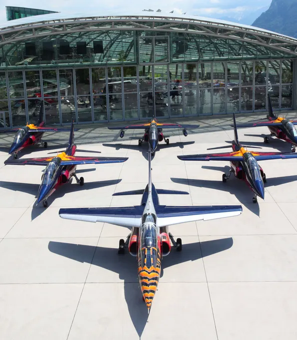 Flying Bulls fleet in front of Red Bull Hangar-7 