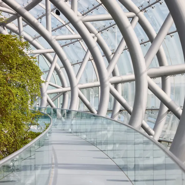 Interior view of Hangar-7 showing its glass-and-steel architecture
