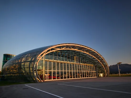 Outside view of Hangar-7 during sunset 