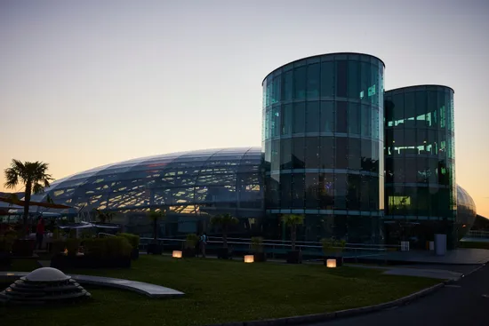 Outside view of Hangar-7 during sunset 