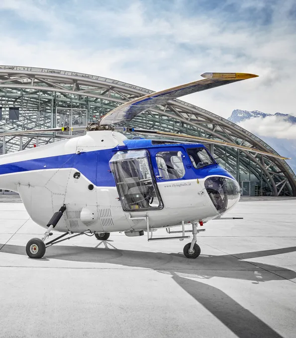 Bristol 171 Sycamore Helicopter in front of Red Bull Hangar-7 
