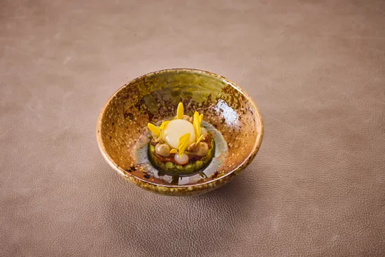 Plate with dish, Sunflower, Mole, Buckwheat, Goose berry
